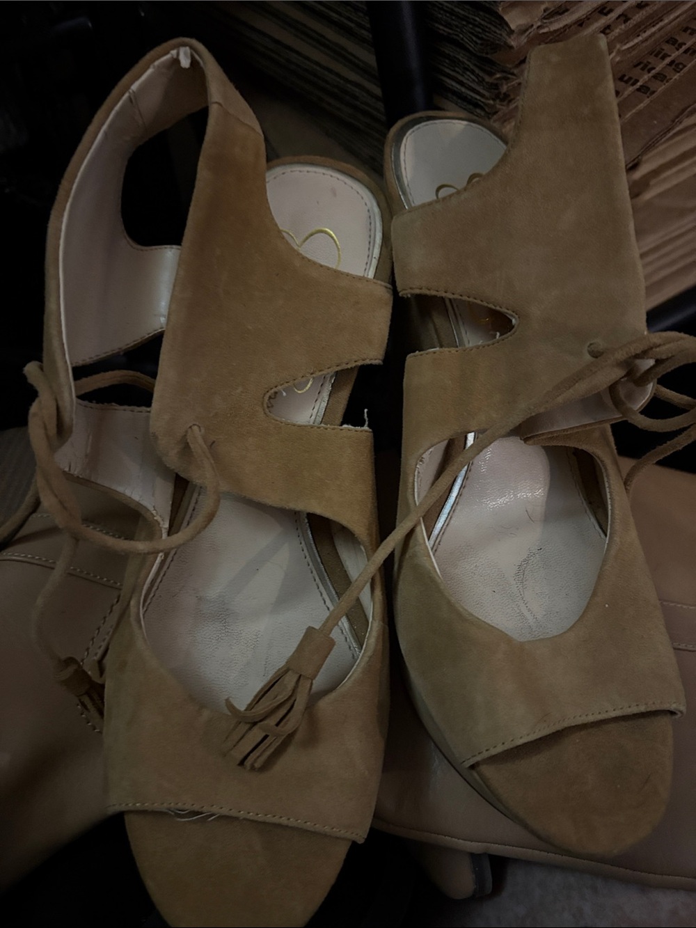 Jessica Simpson Suede Lace-Up Heels in Tan
